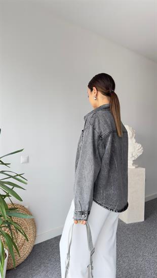 Premıum Taş Detaylı Antrasit Jean Ceket