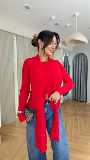 Kırmızı Palma Zra Model Atkılı Triko Hırka