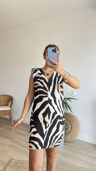 Zebra Desen Vatkalı Marka Model Elbise