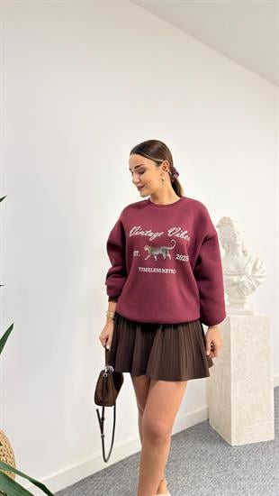 Vintage Wild Yazılı Bordo Sweatshirt