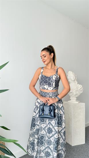 Etnik Desenli Etekli Crop Takım