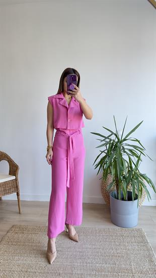 Moylo Keten Tasarım Pembe Tulum