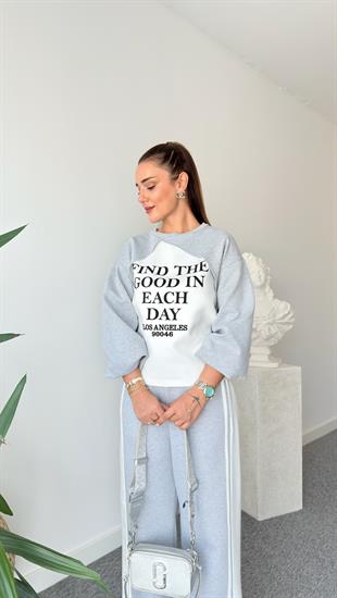 Lemit Yazı Detaylı Parçalı Sweatshirt