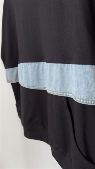 Kot Şeritli Siyah Tshirt
