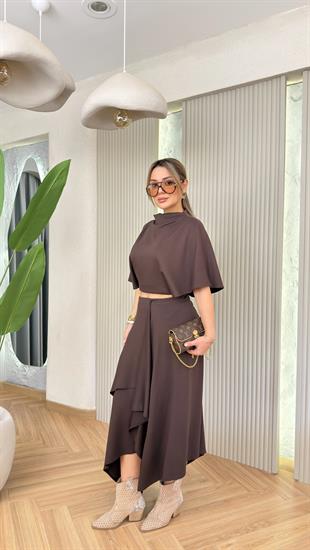 Kahve Bouje Modal Bluz Etek Takım