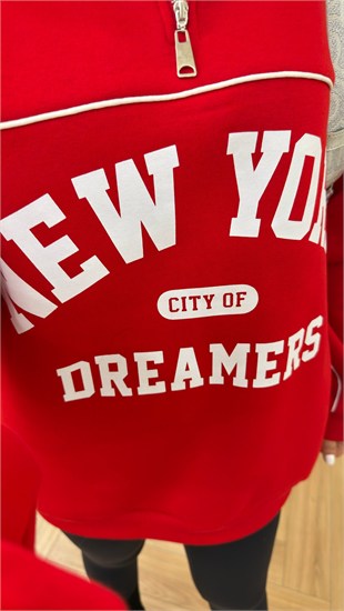 New York Yazılı Kırmızı Sweatshirt