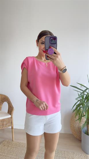 Pembe Kol Detaylı Tok Doku Modal Basic