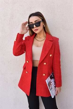 Zara Model Dokulu Kırmızı Ceket