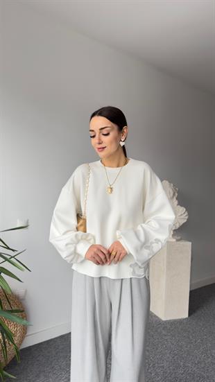 Orj Model Nakış Aplikeli Beyaz Sweat