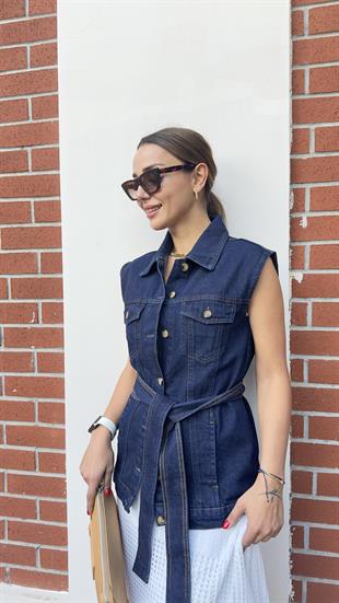 Massi Model Kuşaklı Jean Yelek
