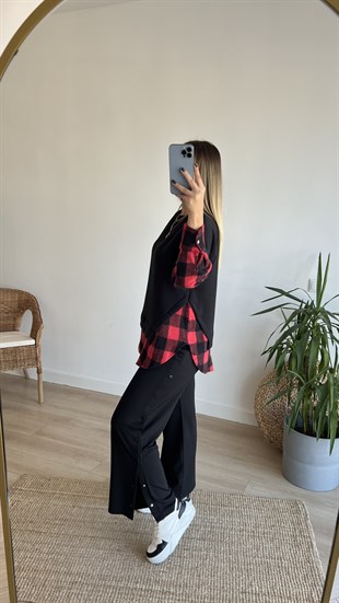 Kırmızı Ekose Detaylı Sweatshirt