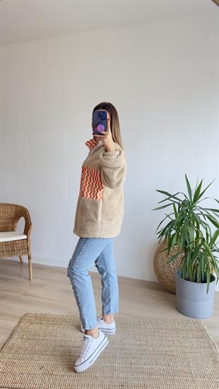 Turuncu Desenli Peluş Sweat