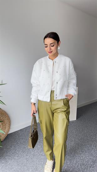 Cylie Zra Model Taşlı Ekru Bomber Ceket