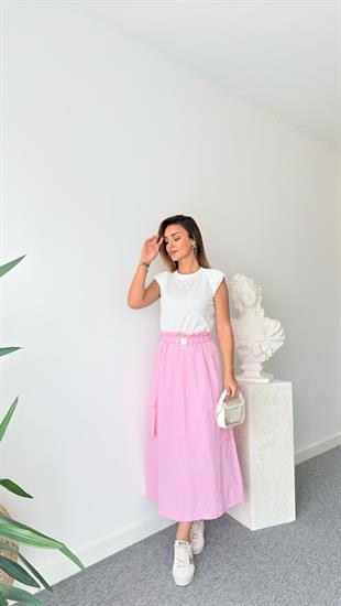 Altı Pembe Poplin Detaylı Elbise
