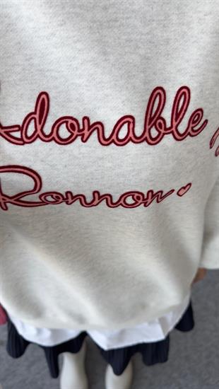 Nika Gömlek Detaylı Renkli Yazılı Gri Sweatshirt