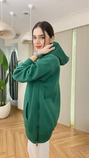 Yeşil Wels Yan Fermuarlı Şardonlu Sweatshirt