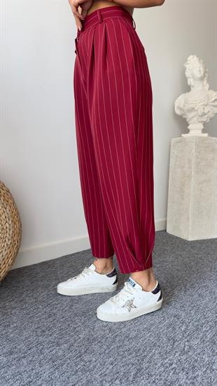 Paça Düğme Çzigili Bordo Balon Model Pantolon