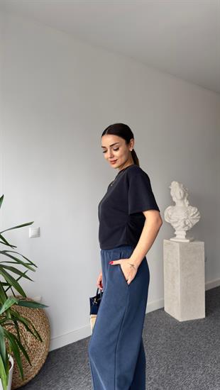 Yan Büzgülü Antrasit Modal Tshirt