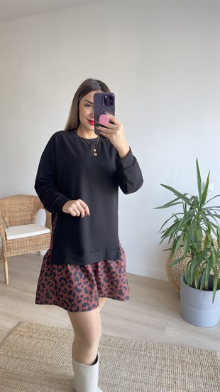 Leopar Detaylı Sweat Elbise 