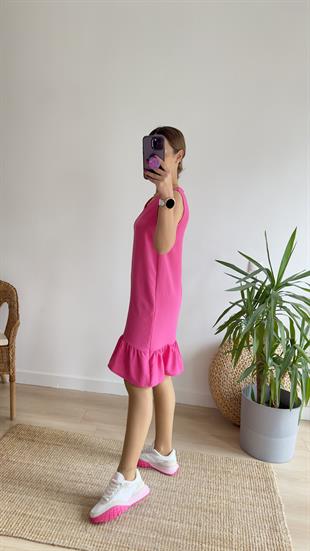 Vita V Yaka Kolsuz Pembe Basic Elbise 