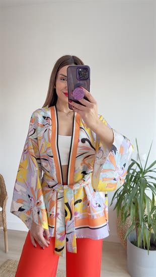 Muyika Renkli Saten Kimono Ceket
