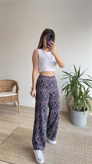 Etnik Desen Beli Lastikli Pantolon