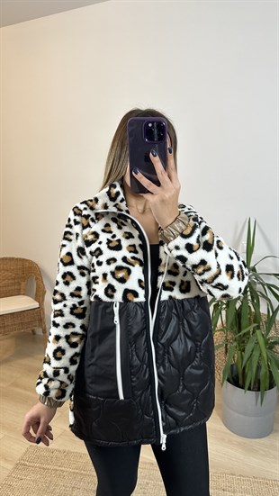 Kapitone Detaylı Ekru Leopar Peluş
