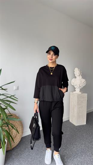 Sırt Çapraz Düğmeli Siyah Bluz