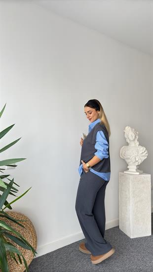 Gömlek Detaylı Örme İkili Takım 