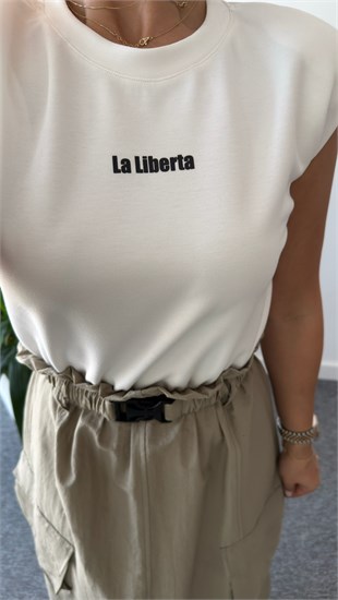 Haki Liberta Yazılı Garnili Elbise 