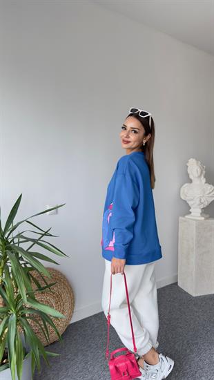 Cepleri Renkli Mavi Sweatshirt