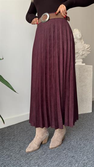 Bordo Nole Zra Model Piliseli Süet Etek