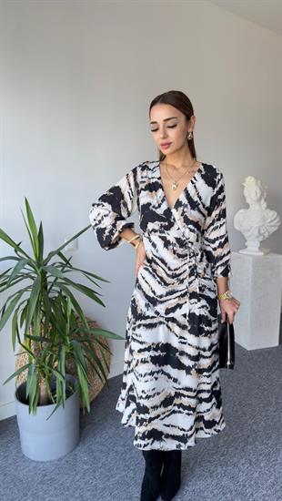 Büzgü Detay Mng Zebra Desenli Elbise