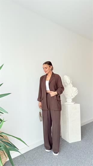 Kahve Lucca Tensel Ceket Pantolon Takım