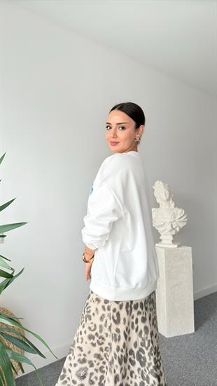 Leopar Amour Yazılı Sweatshirt