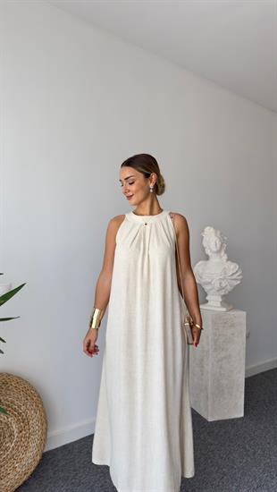 Maxi Boy Naturel Keten Elbise