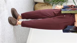 Bordo Lucka Pileli Şalvar Model Pantolon