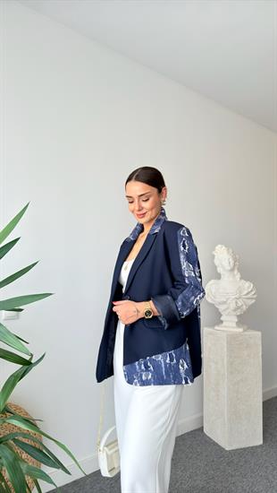 Lacivert Zra Yırtık Kot Detaylı Blazer