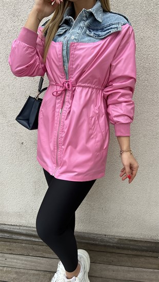 Kot Garnili Pembe Tasarım Trençkot