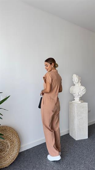 Selvie Açık Kahve Önden Fermuarlı Tulum