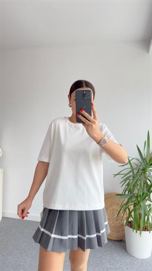 Yan Fermuarlı Etiket Detay Beyaz Tshirt