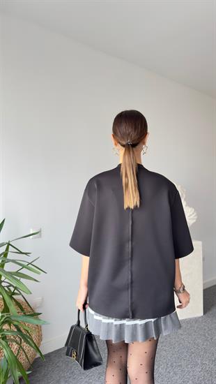 Sırt Fermuarlı Zra Model Vatkalı Siyah Bluz