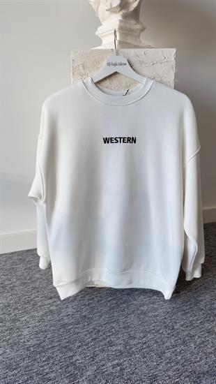 Liver Sırt İşlemeli Beyaz Sweatshirt