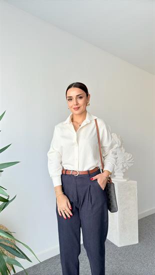 Siyah Çizgili Massi Tensel Gömlek