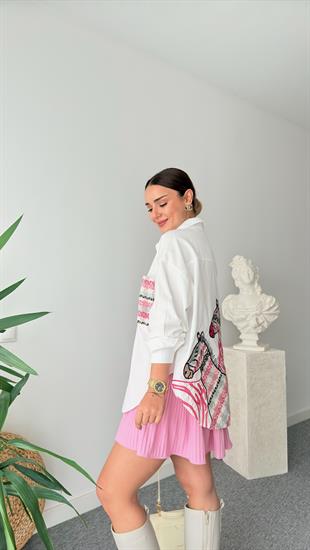 Pembe Sırt Tüvit Detaylı Gömlek