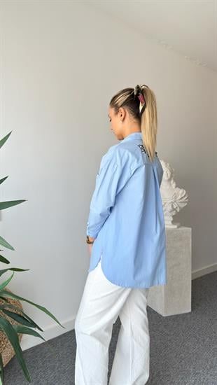 Valero Sırt Yazı Ve Taş Detaylı Mavi Gömlek