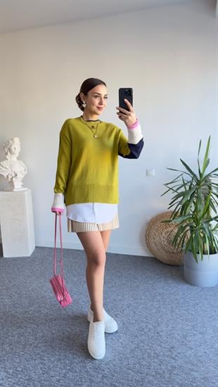 Sian Çok Renkli Altı Gömlekli Triko Yeşil