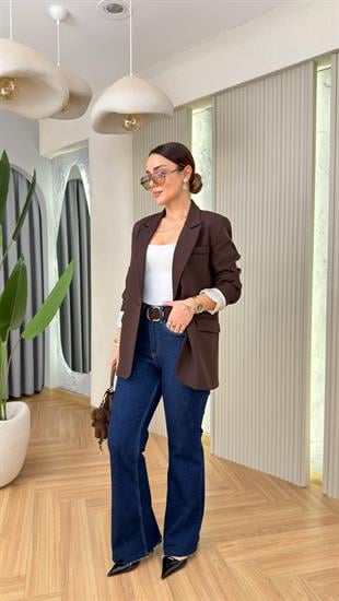 Kahve Vessi Tek Düğme Blazer Ceket