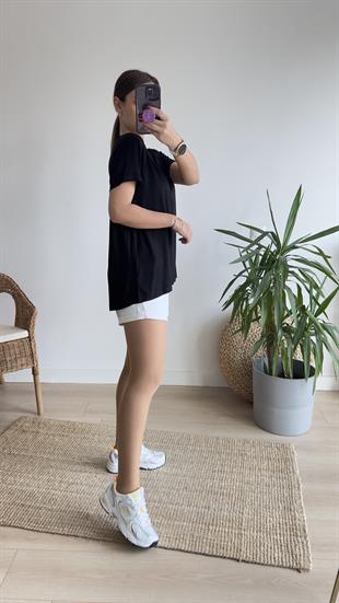 Futon Bisiklet Yaka Viskon Siyah Tshirt
