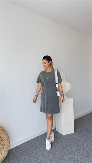 Tws Model Yazı Detaylı Yıkamalı Elbise 